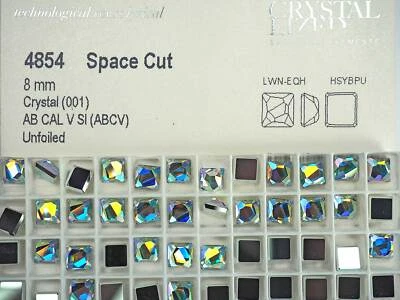 Swarovski Art 4854 8mm Crystal AB CAL Space Cut Square Flat Back Rhinestones 12p - Image 1 of 4