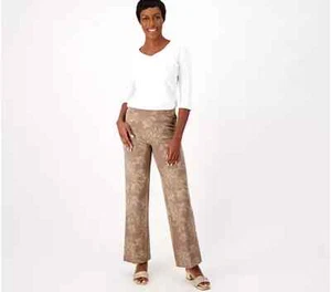 Isaac Mizrahi Live! Tall Printed 24/7 Wide Leg Pant | Tan | Tall 6 - Picture 1 of 2