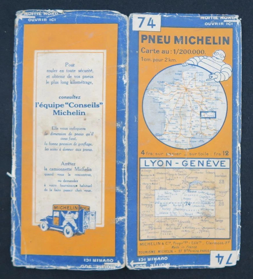 Mapa MICHELIN N°74 LYON GINEBRA 1931 mapa Mapa Bibendum neumático guía - Imagen 1 de 1