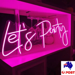 23" Let's Party LED Neon Light Sign Party Birthday Wedding Beer Bar Wall Decor - Picture 1 of 9