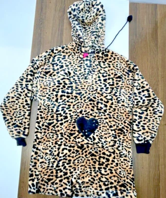 Betsey Johnson Womens L Cheetah Print Hoodie Sweatshirt Drawstring Pocket - Image 1 of 4