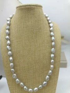 Collar de perlas barrocas de agua dulce cultivadas naturales de 7-8 mm de cuentas grises de 18" para hombres y mujeres - Imagen 1 de 3