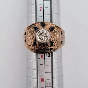 Masonic 32nd Degree w/ Eagles ~ 10Kt GOLD ~ 0.50 ct. Old Cut Diamond Ring Size 8 - Picture 1 of 8