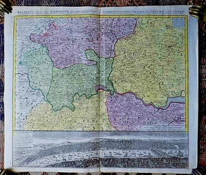 1741 Homann London Map Panorama Genuine Old Antique Middlesex Thames Bridge RARE - Picture 1 of 12