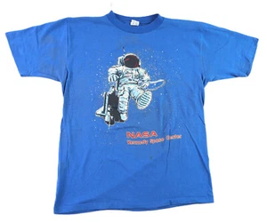 VTG 80s USA Adult L NASA Kennedy Space Center Blue Single Stitch T Shirt - Picture 1 of 11