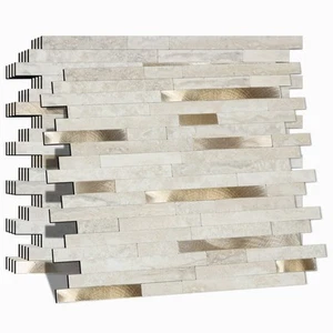 Peel and Stick Backsplash for Kitchen, Self-Adhesive Metal Gold Beige Marble ... - Picture 1 of 8