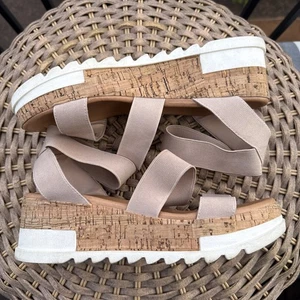 Steve Madden Bandi sandali donna 8,5M beige cinturino sughero plateau zeppa elasticizzati - Foto 1 di 18