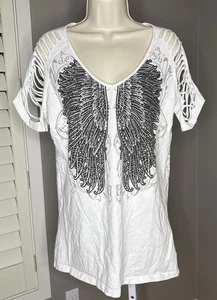 Camisa de motociclista parada de autobús de Los Ángeles 1x alas de ángel mangas trituradas - Imagen 1 de 7