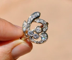 Vintage Old 14k Solid Gold Natural Diamond Ring - Swirl Cluster Sz 7.75 - 8 Long - Picture 1 of 11