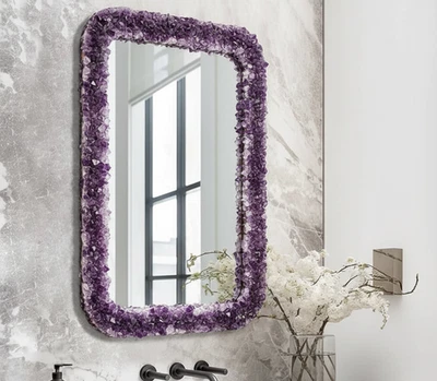 Handmade Amethyst Crystal Selfie Mirror | Portable Purple Gemstone Vanity | Deco - Image 1 of 4