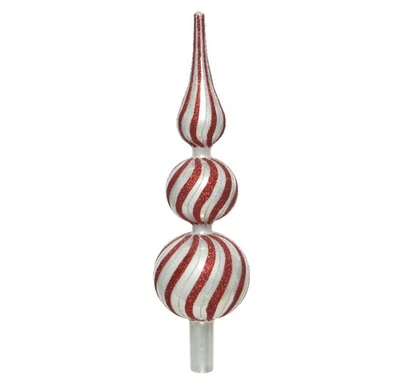 Christbaumspitze Glas 31cm Tannenbaumspitze Weihnachtsbaumspitze Muster rot weiß - Bild 1 von 3