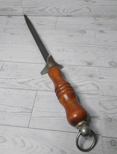 Afilador de cuchillos vintage varilla de afilar 320 mango de madera hecho en EE. UU. acero 15" - Imagen 1 de 7