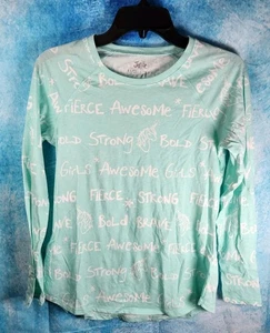 Justice Girl's Size 18/20 Teal Long Sleeve "Awesome Girls" Graphic Tee NWOT - Picture 1 of 4