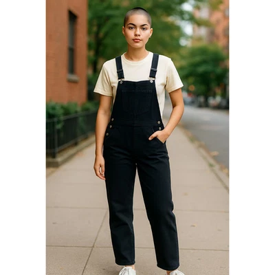 Mono con tirantes de mezclilla para mujer Hybrid & Company grande negro nuevo con etiquetas Foto 1 de 4