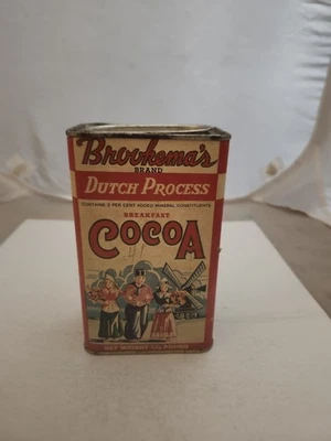 Vintage 1930s Brookema's Breakfast Cocoa Tin 1/2 lb Oak Park IL Graphic Full! - Image 1 of 4