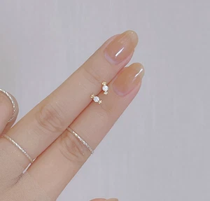 Tiny Candy Silver/Gold Pave Cubic Zirconia Stud Earrings - Picture 1 of 6