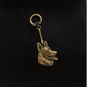 Llavero colgante cara de perro pastor bronce macizo llavero anillo llavero - Imagen 1 de 7