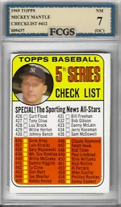 1969 Topps Mickey Mantle Checklist #412 Graded FCGS 7 NM (OC) - Picture 1 of 2