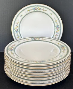 Noritake Amenity 7228 Salad Plates 8 1/4" Set of 9 Ivory Green Bands Floral - Picture 1 of 8