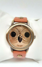 Decree Owl Watch DCR99 Unisex Gold Tone Brown Band New Battery Pre-owned 