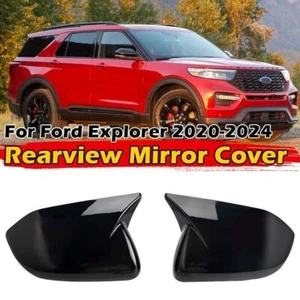 Gloss Black For Ford Explorer 2020-2024 Ox Horn Rearview Mirror Cover Trim Caps - Picture 1 of 6