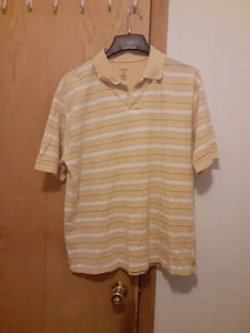 Hagger Men's Polo Shirt Short Sleeve Yellow White Stripe Size Large 100% Cotton  - Picture 1 of 6