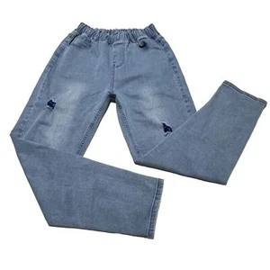 Jeans de mezclilla para mujer 27 tiro alto azul destruido cintura elástica tirar *LEER - Imagen 1 de 13