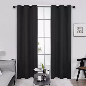 Black Blackout Curtains Room Darkening Thermal Insulated Grommet Window - Picture 1 of 7