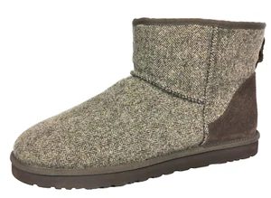 UGG Unisex Brown mini Wool Tweed Shearling Suede Ankle Boots sz M8 W 10 Warm GUC - Picture 1 of 7