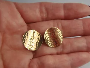 Massive 14K Gelbgold Ohrringe durchbohrt rund gehämmert Schild 1,5 gr Vintage 80er - Bild 1 von 16