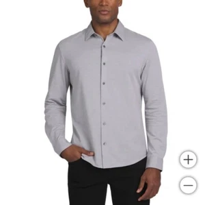DKNY Knit Button-up Sport Shirt, 100% Cotton Stretch, Men's Medium, Gray, NEW - Picture 1 of 6