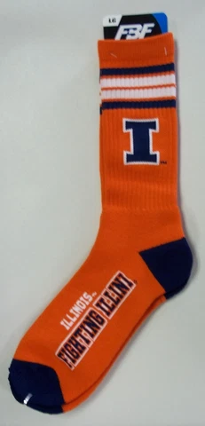 Illinois Illini Men's Crew Socks Youth Size 1 to 5 4 Stripe Cover