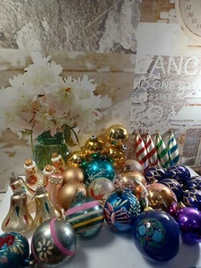 31 VINTAGE CHRISTMAS TREE GLASS ORNAMENTS mix lot decoration coby hand painted - Picture 1 of 9
