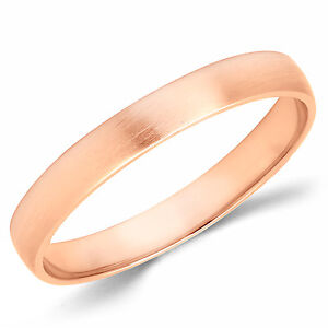 10K Solid Rose Pink Gold 3mm Brush Finish Men's and Women's Wedding Band Ring