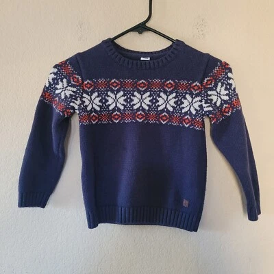 Janie And Jack Fair Isle Knit Crewneck Sweater Boys Size 4 Navy Blue Red Nordic - Image 1 of 4