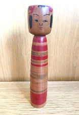 Japanese Kokeshi doll Tsuchiyu?, red stripes, vintage, wooden, signed, H16cm