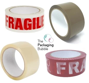 Buff Brown Clear Packaging Parcel Packing Tape Strong 48mm x 66m Fragile 6 12 - Picture 1 of 11