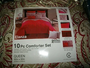 NEW 10 Piece Victoria Classics Elanza Red/Multi Polyester Queen Comforter Set  - Picture 1 of 6