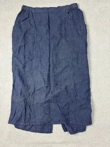 FLAX Women's Woven Linen Midi Maxi Skirt Size 1G 18-20 Elastic Waist Pocket Blue - Picture 1 of 12