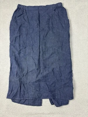 Maxi falda midi de lino tejida FLAX para mujer talla 1G 18-20 cintura elástica bolsillo azul Foto 1 de 4