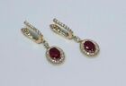 2Ct Lab Created Ruby And Diamond Halo Drop Dangle Earrings 14K Rose Gold Plated
