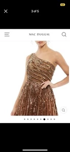 Maxi Vestido Formal Mac Duggal Embellecido Cobre Un Hombro Cuentas Talla 6 - Imagen 1 de 4