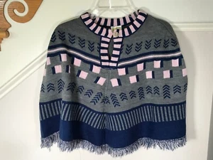 Crazy 8 Girls Navy Gray Pink Sweater Cape Shawl Size L (10/12) EUC - Picture 1 of 3