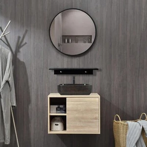 24" Badezimmer Waschtisch mit Waschbecken Einzelschrank Organizer mit Shlef und Tür Holz - Bild 1 von 12