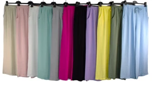 Linen Blend Wide Leg Trousers Summer Lightweight Linen Viscose Palazzo Trousers. - Picture 1 of 23
