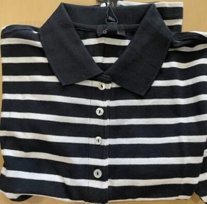 T-shirt donna manica 3/4 colletto polo nero bianco righe cotone nuova con etichetta tg. S O M - Foto 1 di 1