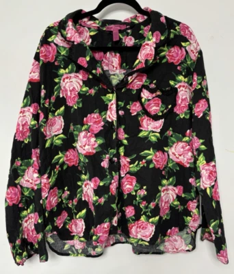 Betsey Johnson Intimates Black Rose Floral Cotton Sleep Shirt | Size XL - Image 1 of 4