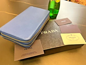 Authentic PRADA Saffiano Portafoglio Lampo Blue Double Zip Wallet - Picture 1 of 24