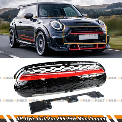 FOR 2014-2021 MINI COOPER F55 F56 F57 GP STYLE GLOSS BLACK RED TRIM FRONT GRILLE - Image 1 of 4