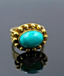 Vintage Style Brass Ring Designer Turquoise Stone Tribal Ring Jewelry Size US"8 - Picture 1 of 6